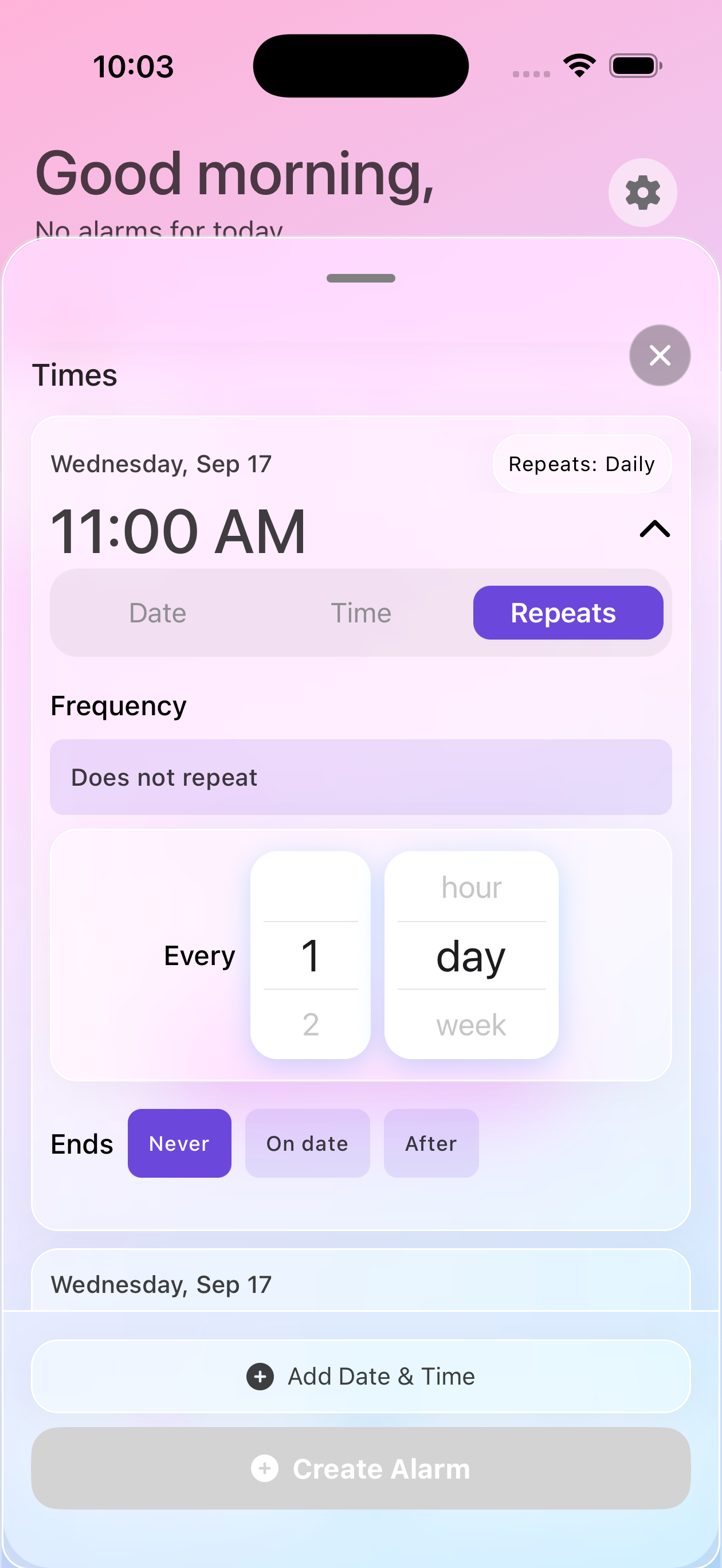 Alarm Repeat Options