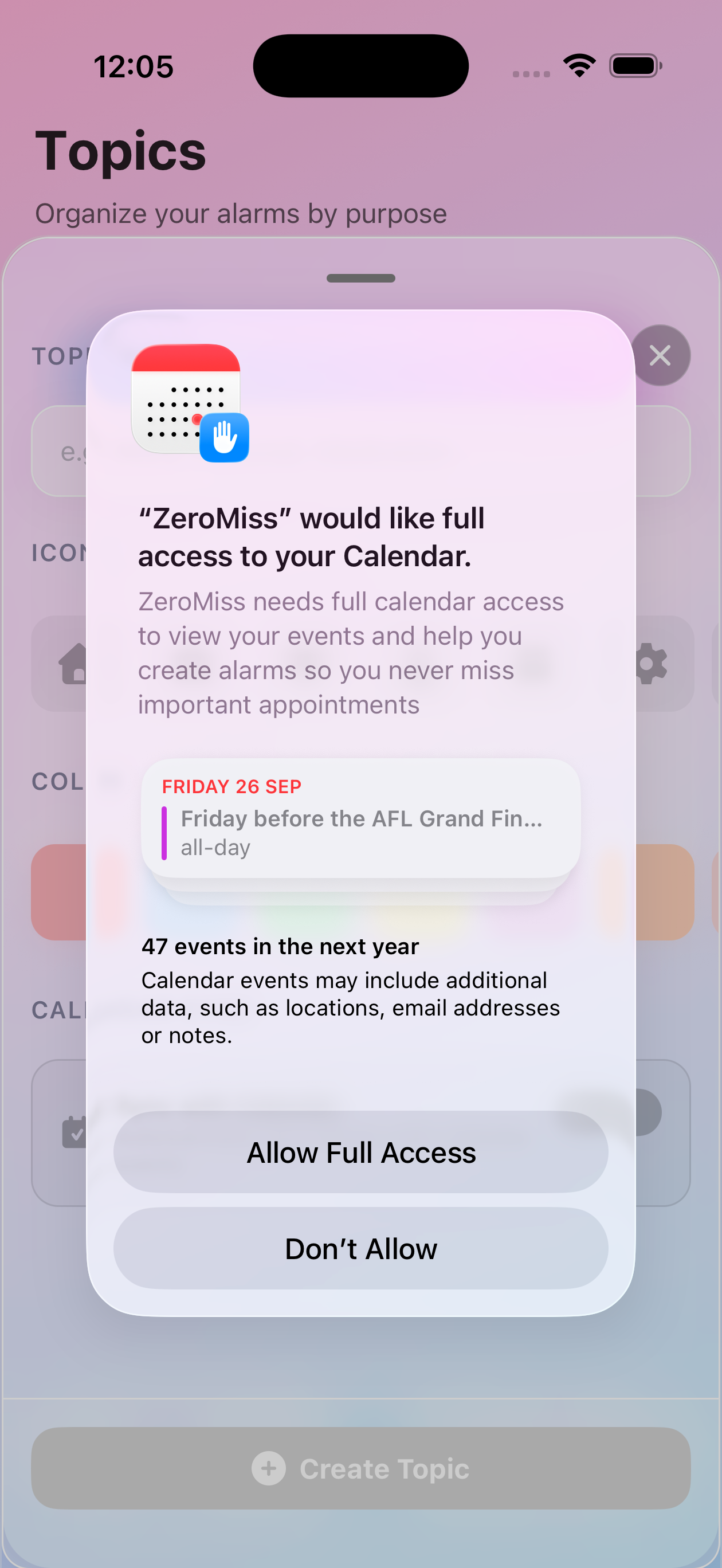 Calendar Permission Request