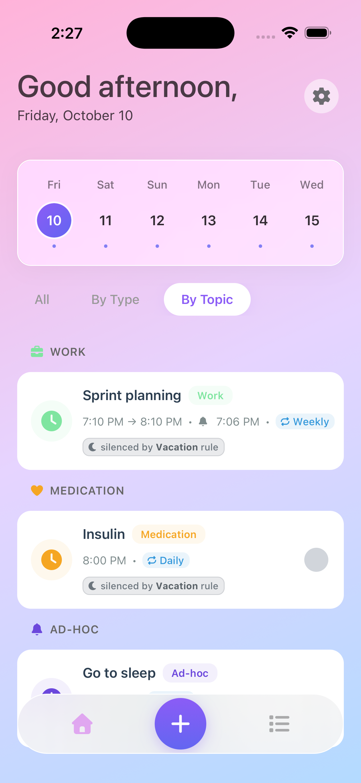 ZeroMiss App - Organize alarms by topic with color-coded groups