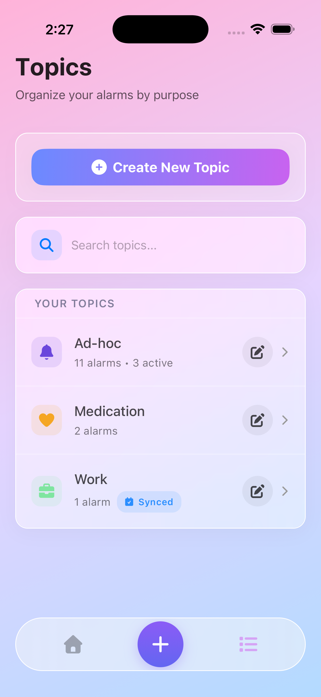 ZeroMiss App - Manage multiple topics with icons and colors